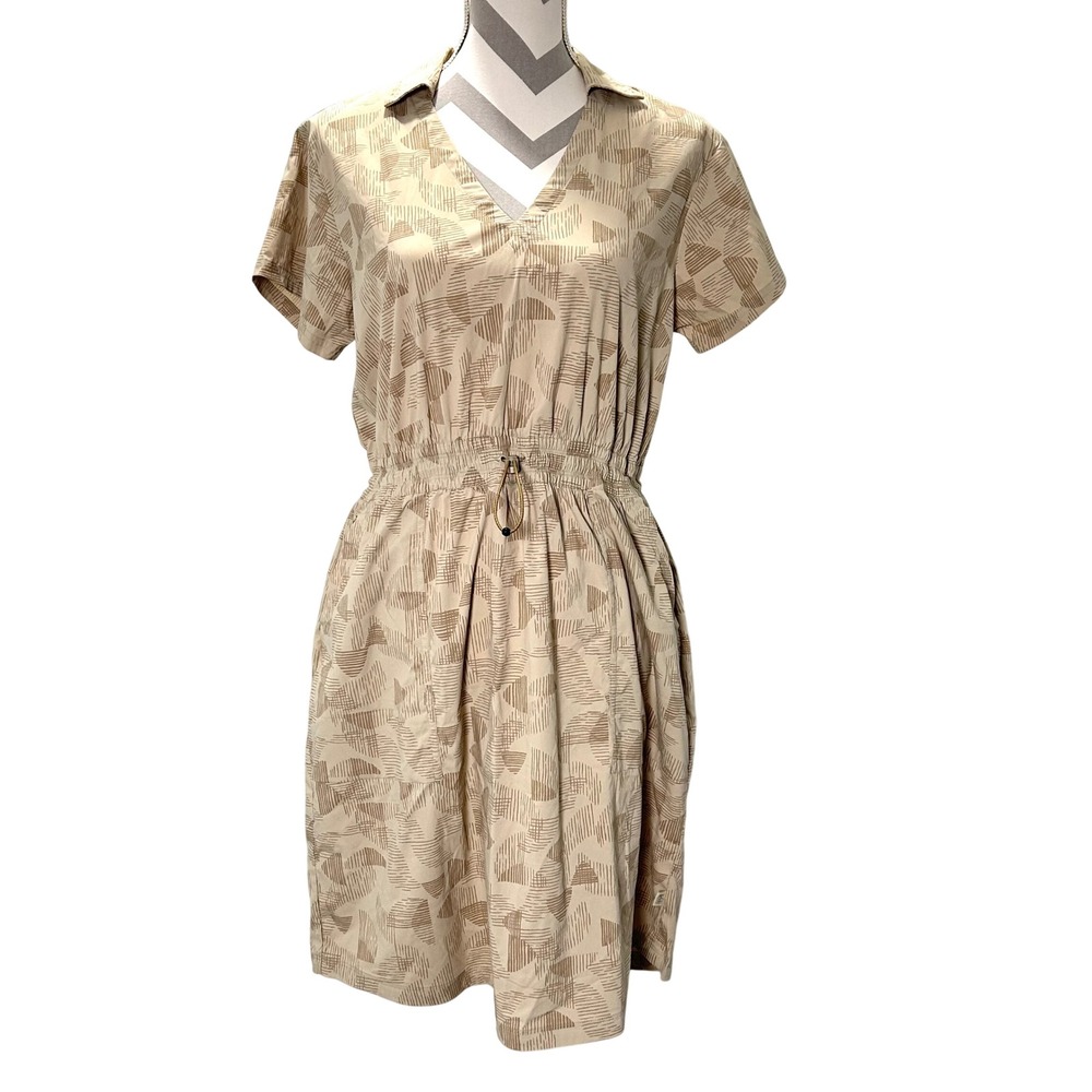 REI Co Op Womens Trailmade Dress Tan Beige V Neck Drawstring Gorpcore Hiking Med